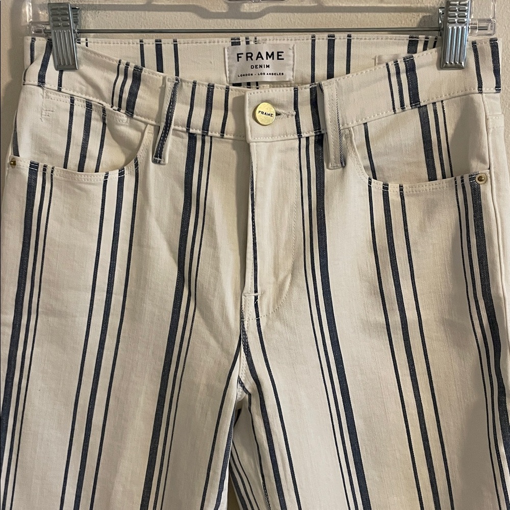 Frame‎ Le High Flare Jeans Women’s Size 26 High Rise Birkin Stripe White Blue - Picture 5 of 11